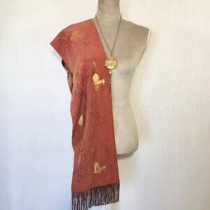 Arlanda Designs Inc Women's Multi-Color Abstract Print Fringe 100% Silk Scarf